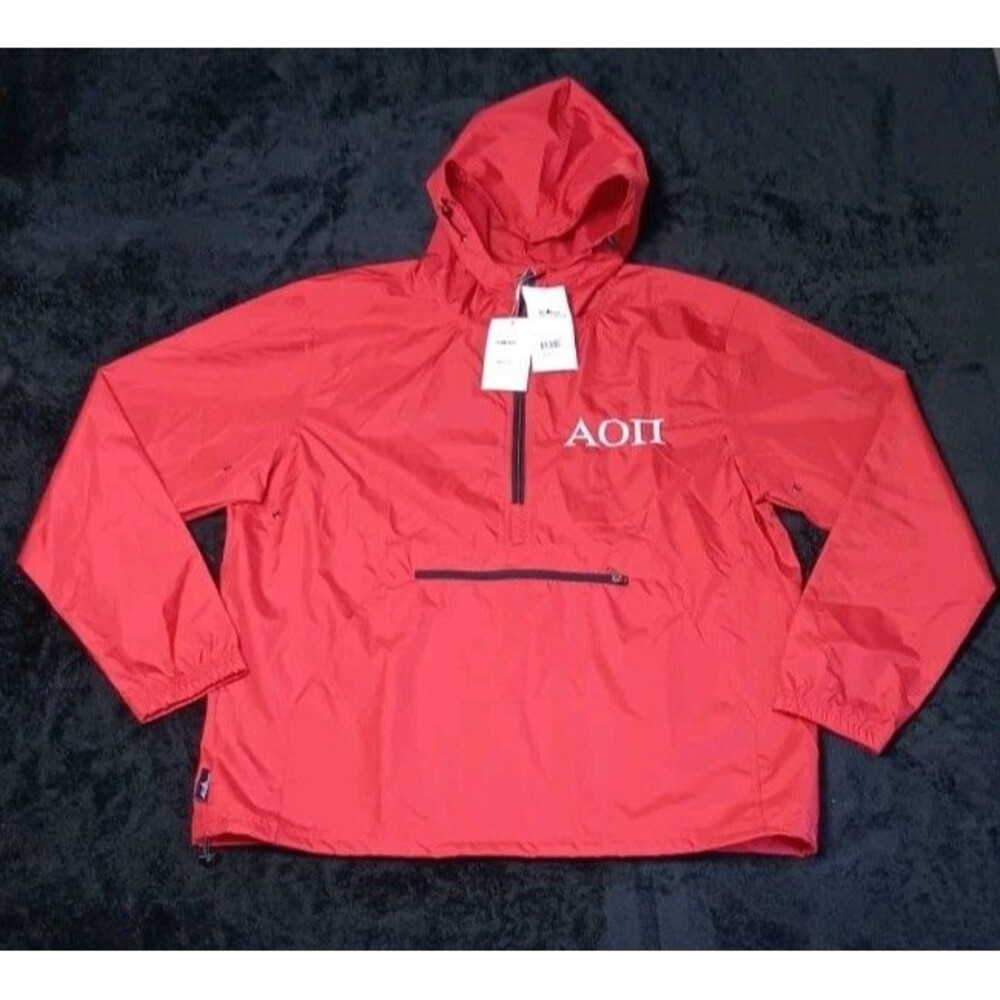 NWT! Charles River Apparel Alpha Omicron Pi AOII Sorority Rain Jacket L Red 9905